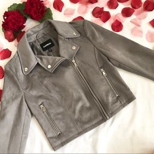 Express Gray Suede Cropped Moto Jacket